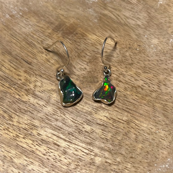 Black Ethiopian Opal Raw Form 925 Sterling Silver Earrings - Picture 2 of 11